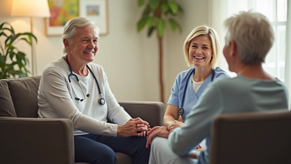Compassionate senior care consultation session with family members discussing care options