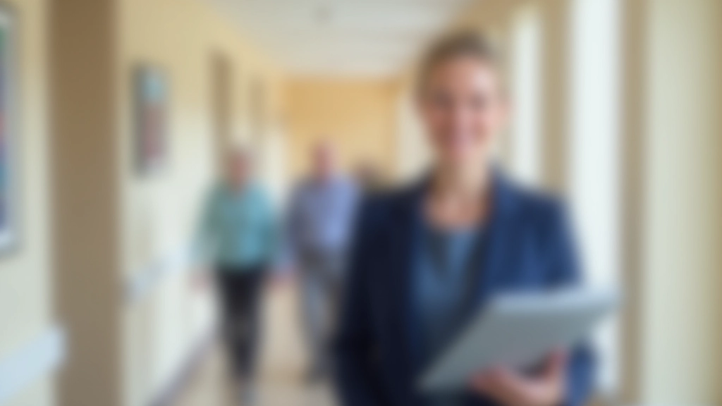 Professional woman in navy blazer, warm and approachable